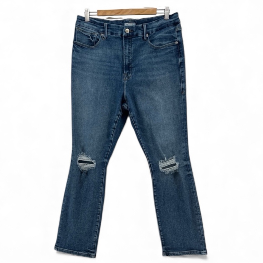 Good American Good Legs Stovepipe Distressed Jeans GLC1380T‎ BLUE673 Size 15